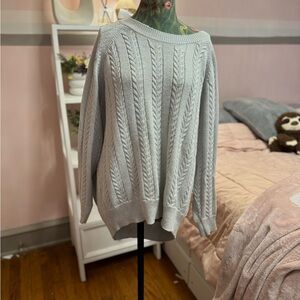 Athleta Women's Oversized Cable Knit Sweater with silver shimmer 1X EUC